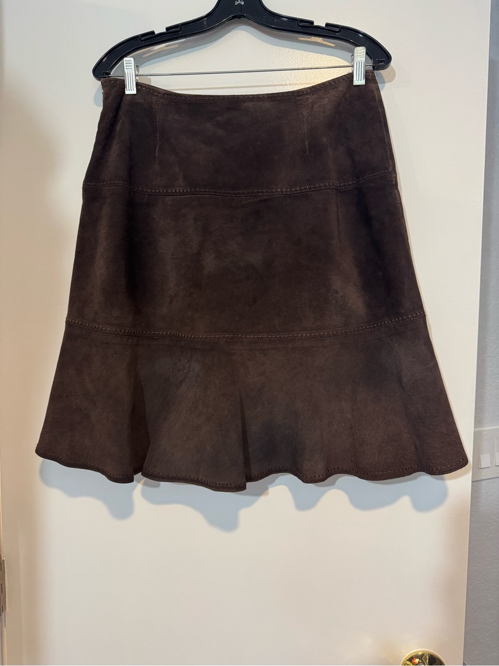 WORTH New York Chocolate Brown Genuine Suede Flared Midi Skirt - Size 10